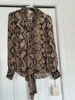 Altuzarra Snake-Print Tie-Neck Blouse in Brown and Cream